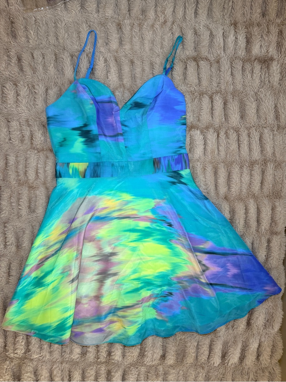 NBD Blue and Yellow Ruched Babydoll Dress